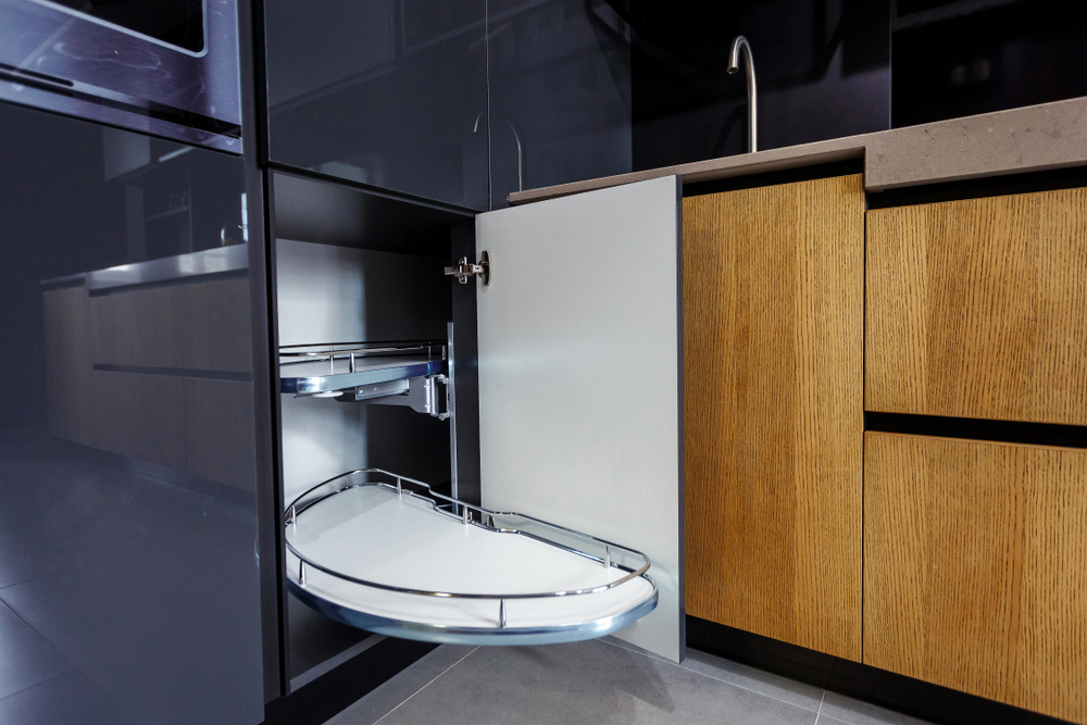 Kitchen furniture. Design of a room for a kitchen. Furniture fittings. Room for cooking